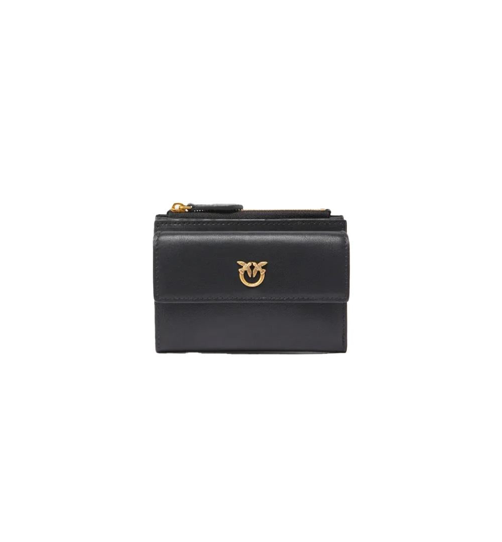PINKO Portafoglio Pinko donna Compact Wallet 103612 A0F1 Nero pelle rettangolare texture portamonete bottone 103612 A0F1 Z99Q 
