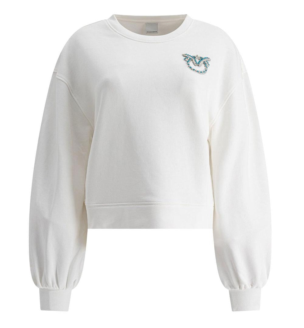 PINKO Felpa Pinko donna 102827A2G8 bianca Ceresole logo cristalli perline<BR/><BR/> 102827A2G8 Z05 