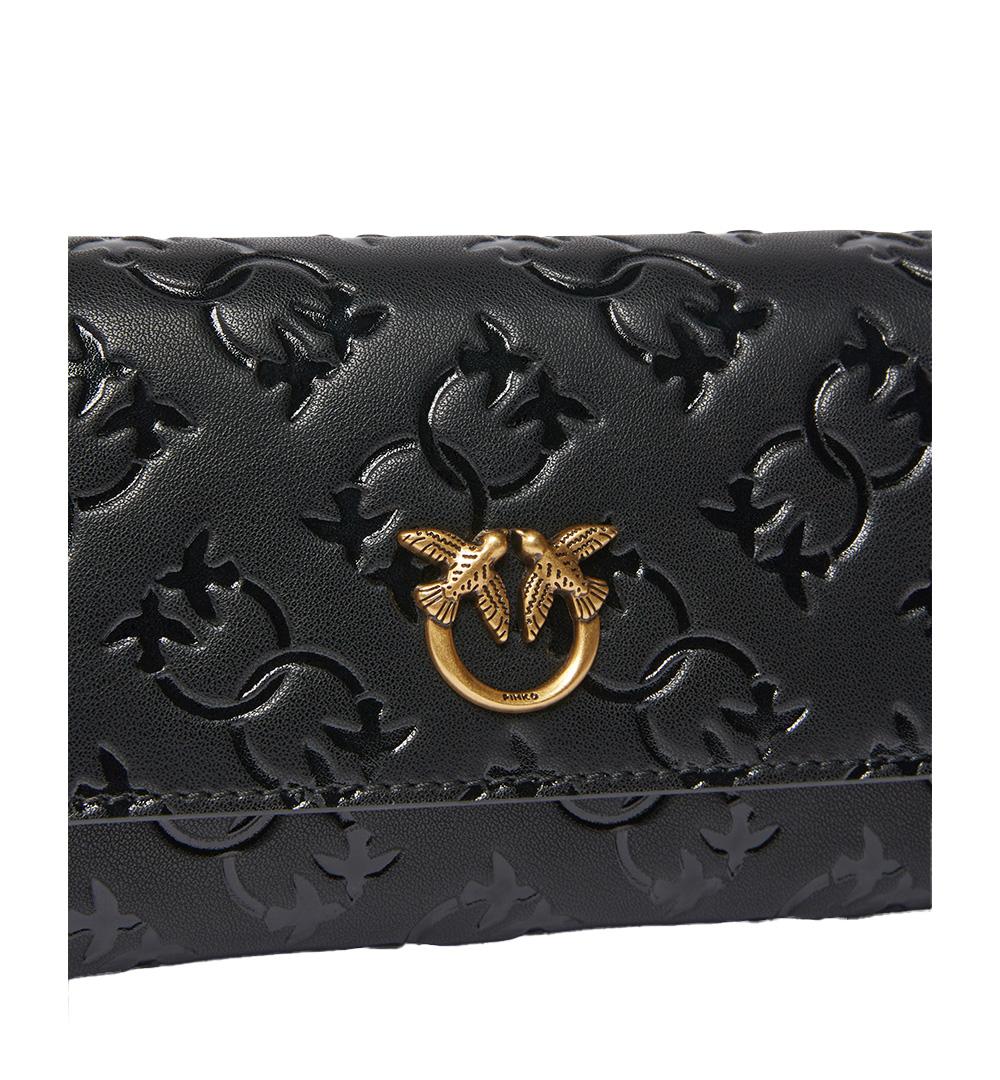 PINKO Portafoglio Pinko donna Love Tiny Birds Wallet 103765 A1YB Nero pelle tracolla imprimè 103765 A1YB Z99Q 