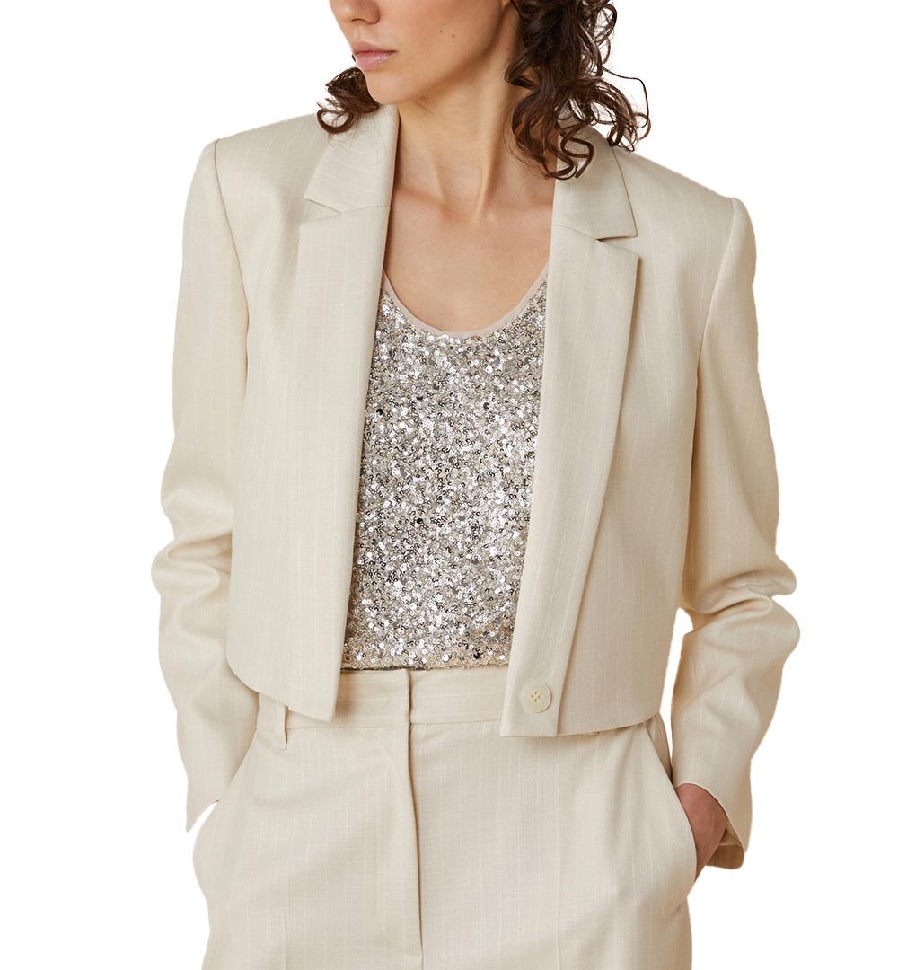 PENNYBLACK Blazer Pennyblack donna Tolosa 2512041012200 Beige viscosa gessato slim revers 2512041012200 001 