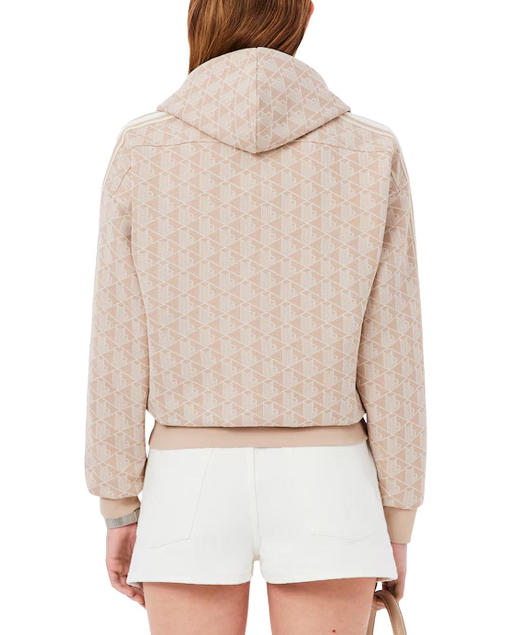 LACOSTE Felpa LACOSTE donna SF7606 Beige cappuccio regular fit taglio dritto coccodrillo SF7606 8GI 