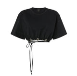 Women's Pinko T-shirt 106907A3AR Z99 Ariano cropped with tie Black