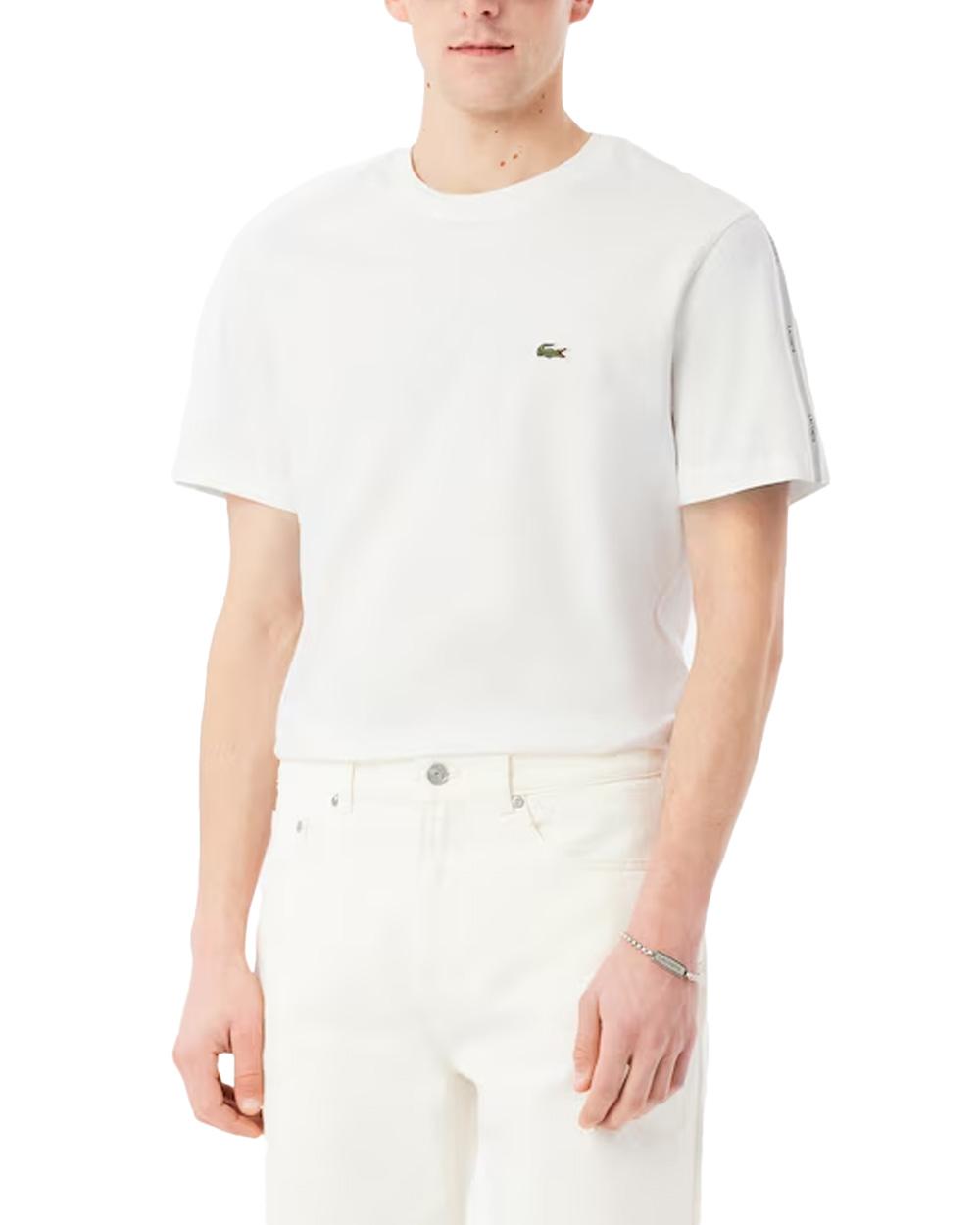 LACOSTE T-shirt LACOSTE uomo TH0888 Bianca cotone pesante taglio dritto regular coccodrillo<BR/> TH0888 70V 