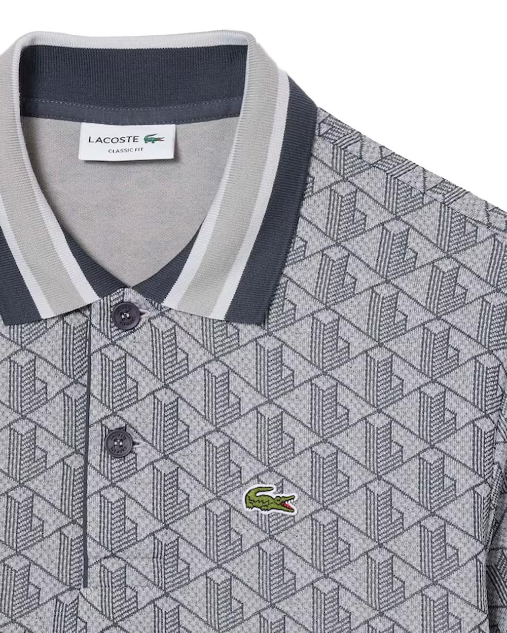 LACOSTE Polo LACOSTE uomo Jacquard DH1417 Grigia monogramma poliestere coccodrillo <BR/><BR/> DH1417 41I 
