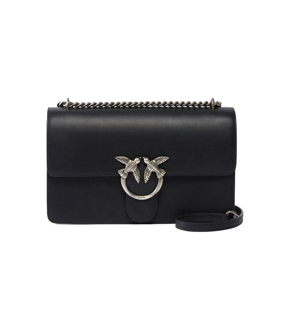 PINKO Borsa Pinko Classic Love bag one simply nera argento logo birds<BR/><BR/> 100941A0F1 Z99O 