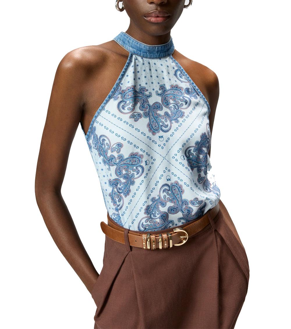 PINKO Top donna Pinko 106413A33Y azzurro zingarell denim stampa foulard<BR/><BR/> 106413A33Y EE8 