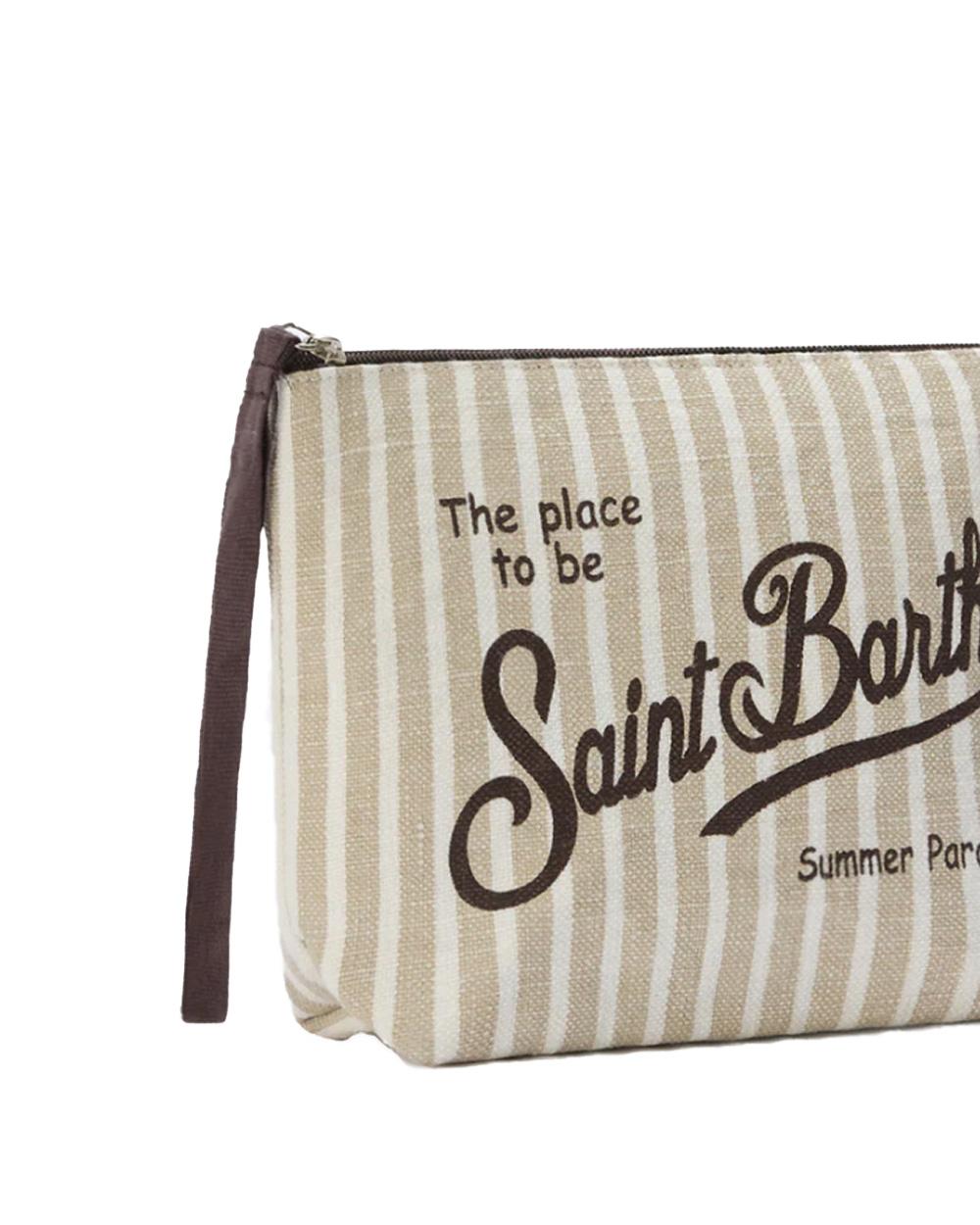 MC2 SAINT BARTH Pochette MC2 SAINT BARTH unisex Aline Linen ALI000400433L Beige righe logo zip laccetto laterale ALI000400433L 11 