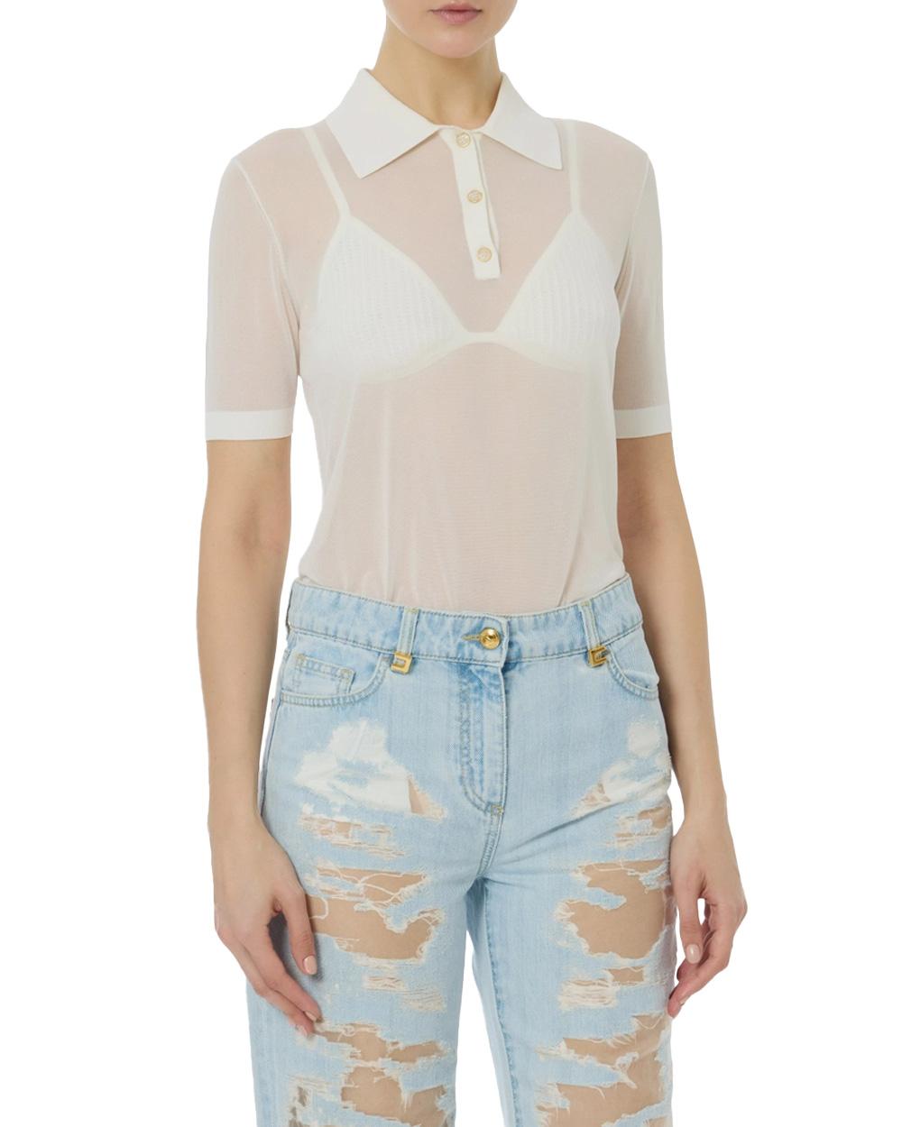 ELISABETTA FRANCHI Maglia ELISABETTA FRANCHI donna MK80B61E2 Bianca polo nylon maniche corte clletto reggiseno aderente MK80B61E2 360 