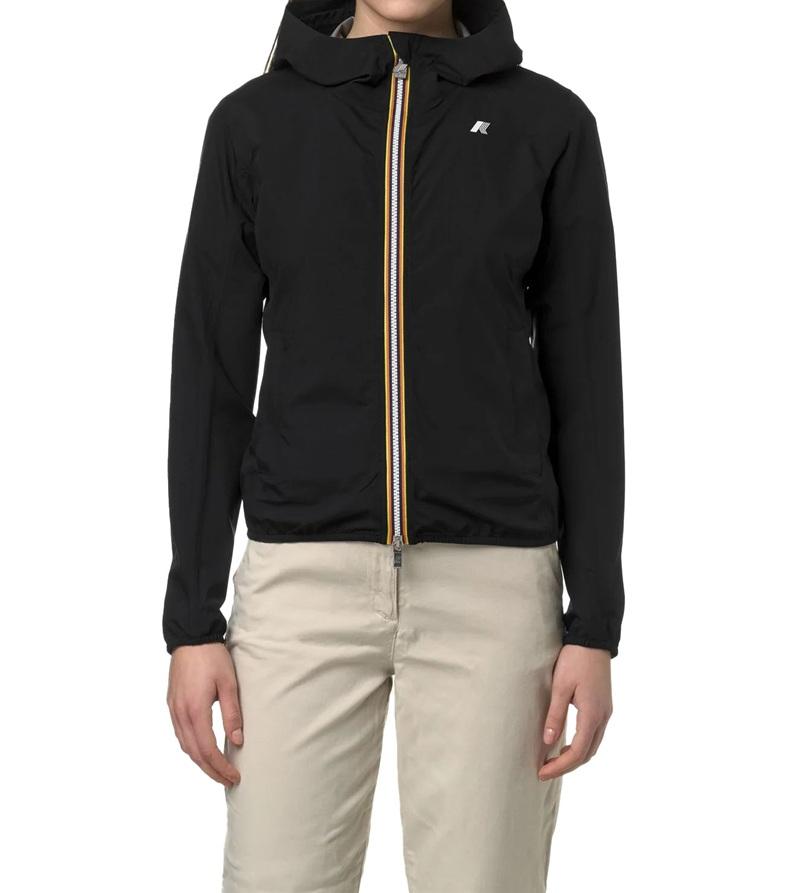 K-WAY Giubbino K-way donna K5127LW USY LILY STRETCH DOT nero logato cappuccio K5127LW USY 