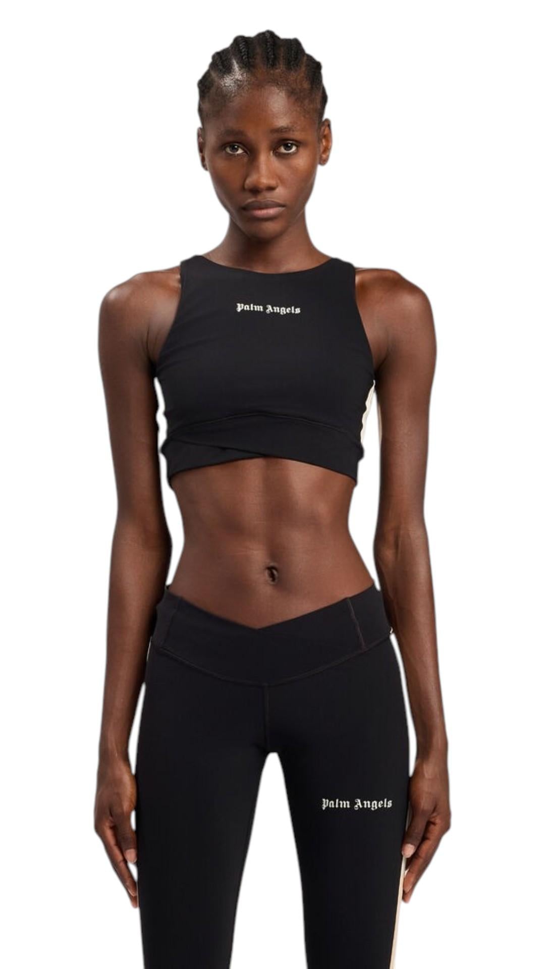 PALM ANGELS Top Palm Angels donna PWVO039S26FAB0011 003 Active Track con logo classico Nero PWVO039S26FAB001 1003 