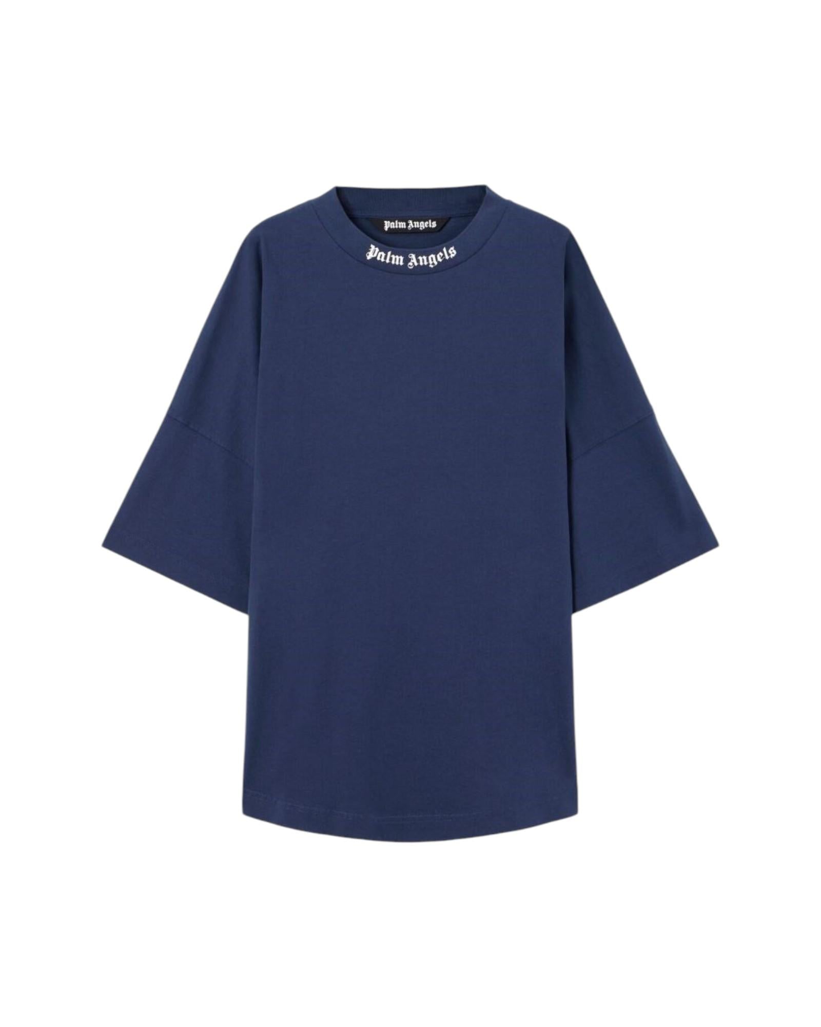 PALM ANGELS T-shirt Palm Angels uomo PMAA10BS26JER0014 103 Classic logo over tee Blu<BR/> PMAA10BS26JER001 4103 