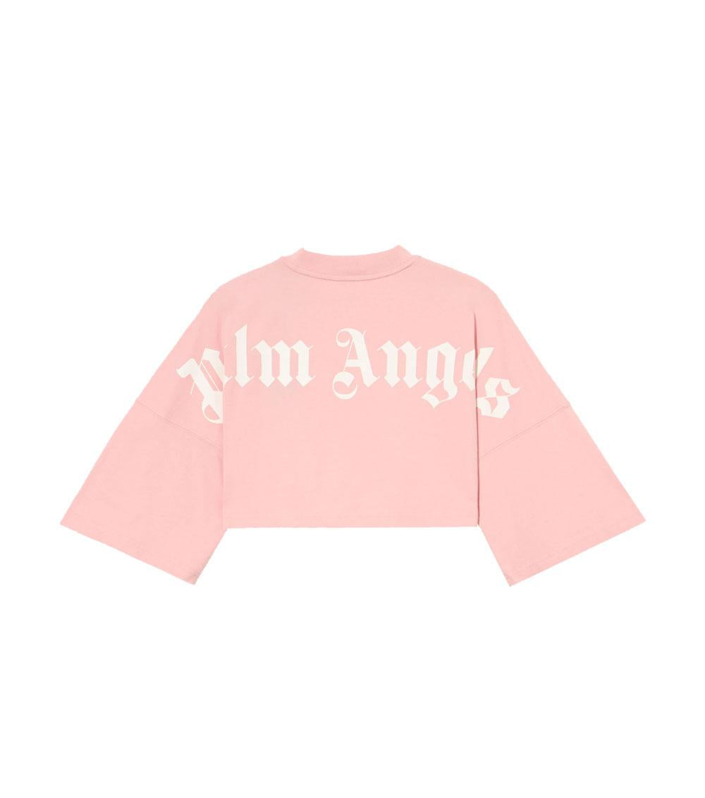 PALM ANGELS T-shirt Palm Angels donna PWAA054S26JER002 rosa crop logo<BR/> PWAA054S26JER002 3003 