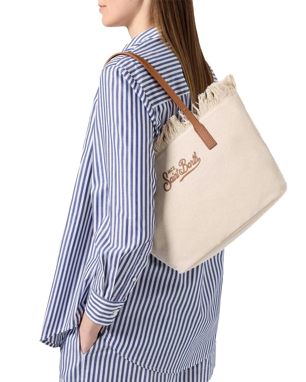 MC2 SAINT BARTH Borsa MC2 SAINT BARTH donna City Bag CBMF00100302L Panna <BR/>canvas logo manici tasca zip CBMF00100302L 1018 