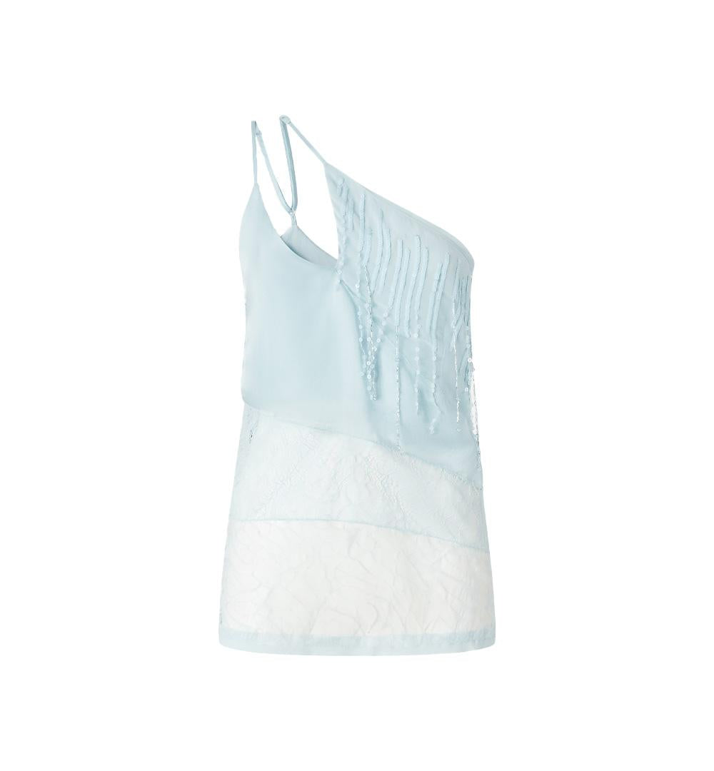PINKO Top Pinko donna Tucano 104765A2DG Celeste raso patchwork pizzo rete smanicata 104765A2DG E28 
