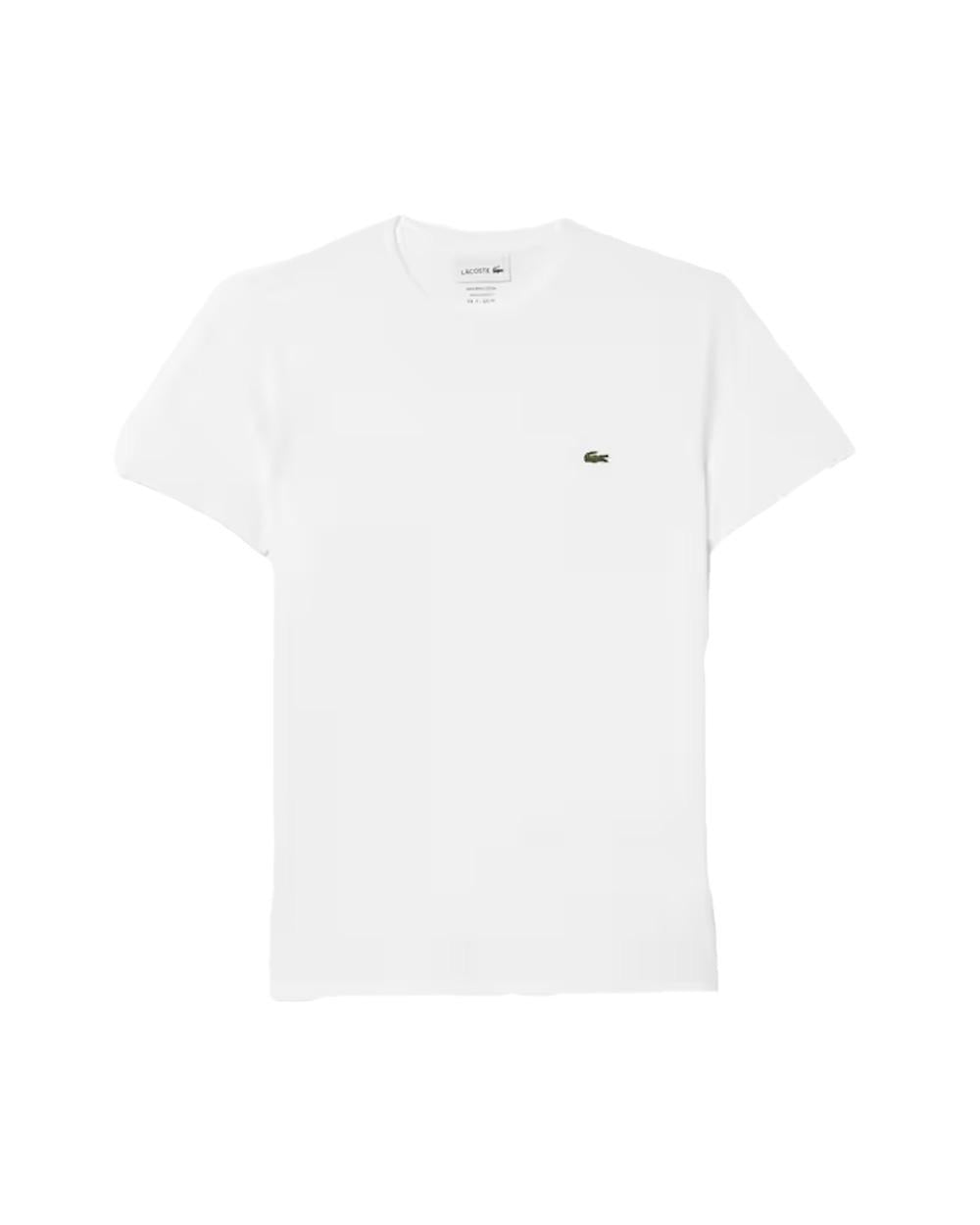 LACOSTE T-shirt LACOSTE uomo TH6709 Bianca pregiato cotone taglio dritto regular coccodrillo TH6709 001 