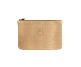 Pinko women's clutch 106763A39YC 24Q Love Birds in raffia with logo Beige