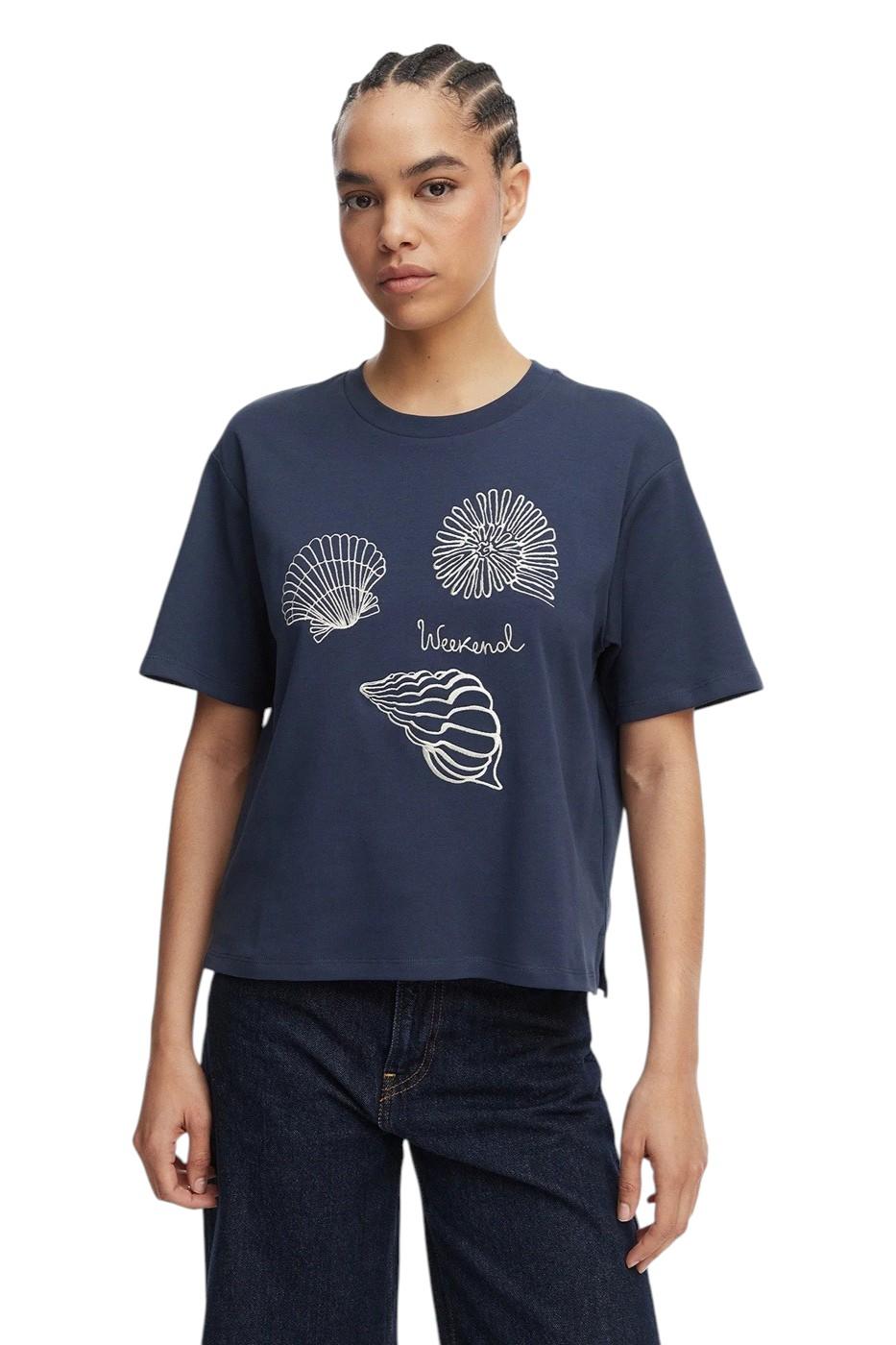 WEEKEND T-shirt Weekend donna 2615941112600 004 Sabato a punto interlock con ricami conchiglie Blu <BR/> 2615941112600 004 