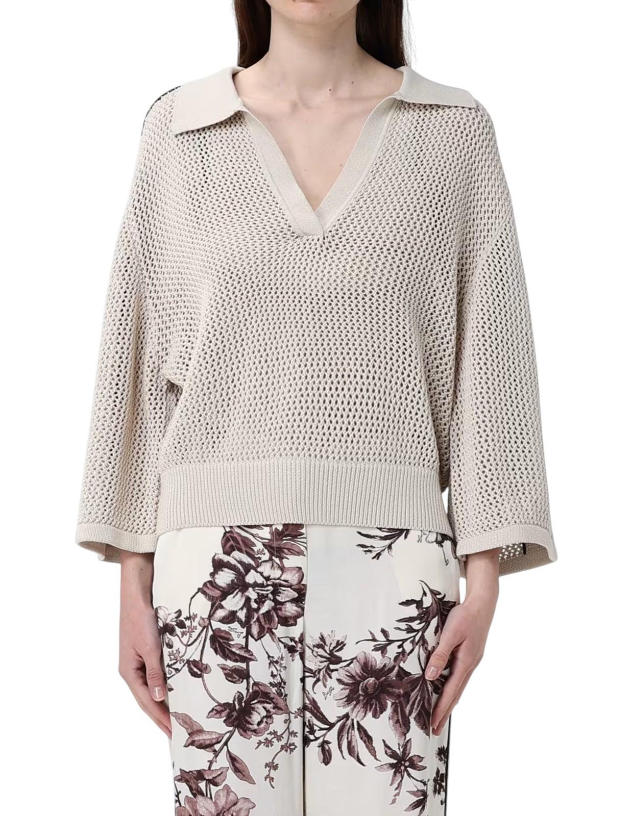 PINKO Maglia Pinko donna 106838A3B 4C44 Pioggia in cotone effetto crochet Beige Marrone<BR/> 106838A3B4 C44 