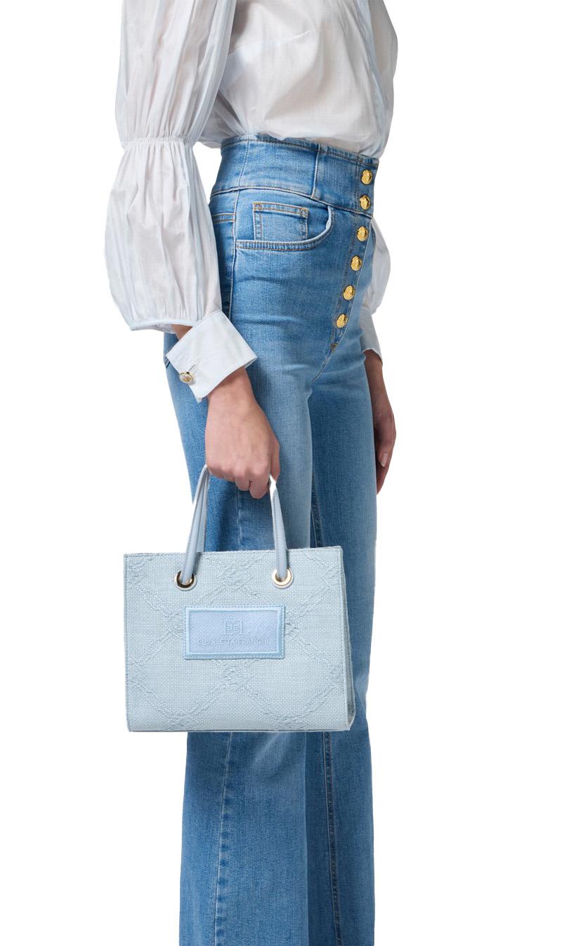 ELISABETTA FRANCHI Borsa Elisabetta Franchi donna BS83A52E2A28 celeste rafia BS83A52E2 A28 