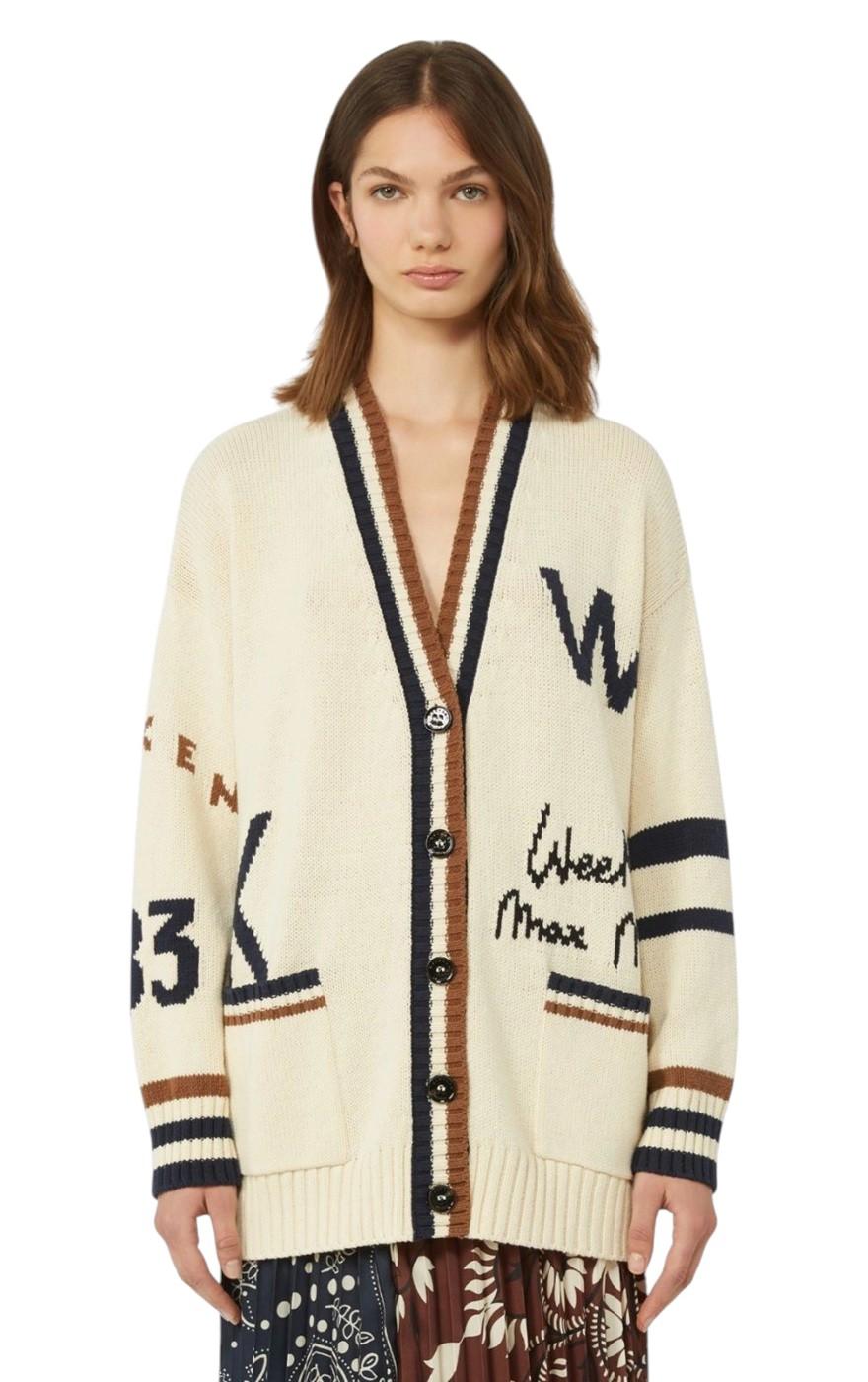 WEEKEND Cardigan Weekend 2615341061600 004 Blasone in filato di misto cotone Nero Avorio<BR/> 2615341061600 004 