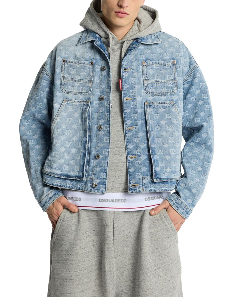 DSQUARED2 Giubbino DSQUARED2 uomo S74AM1687D30023 Denim cotone effetto vintage tasche taschimnii logo monogram all over S74AM1687D30023 470 