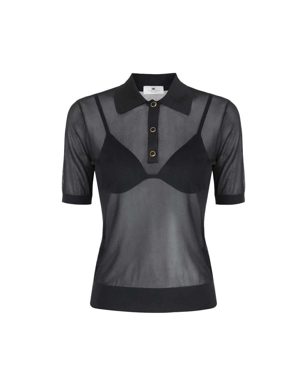 ELISABETTA FRANCHI Maglia ELISABETTA FRANCHI donna MK80B61E2 Nera polo nylon maniche corte clletto reggiseno aderente MK80B61E2 110 