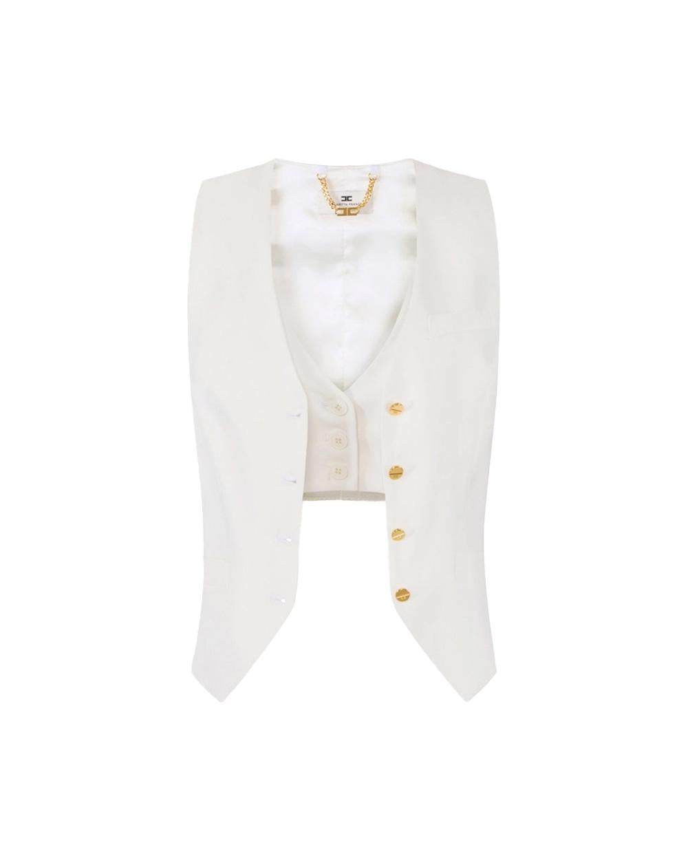 ELISABETTA FRANCHI Gilet ELISABETTA FRANCHI donna GL00862E2 Avorio lino tagli asimmetrici crepe regular<BR/> GL00862E2 360 