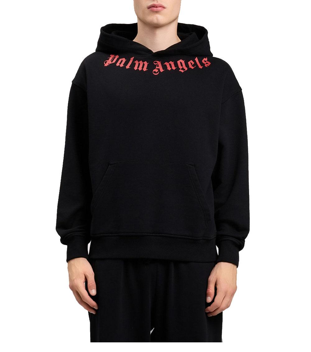 PALM ANGELS Felpa Palm Angels uomo PMBB17DS26FLE007 nera logo sul collo cappuccio<BR/> PMBB17DS26FLE007 1025 