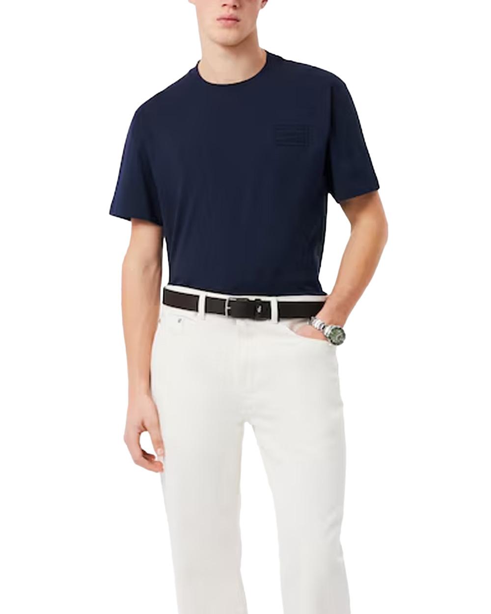 LACOSTE T-shirt LACOSTE uomo TH0753 Blu classic fit cotone collo a coste coccodrillo TH0753 166 