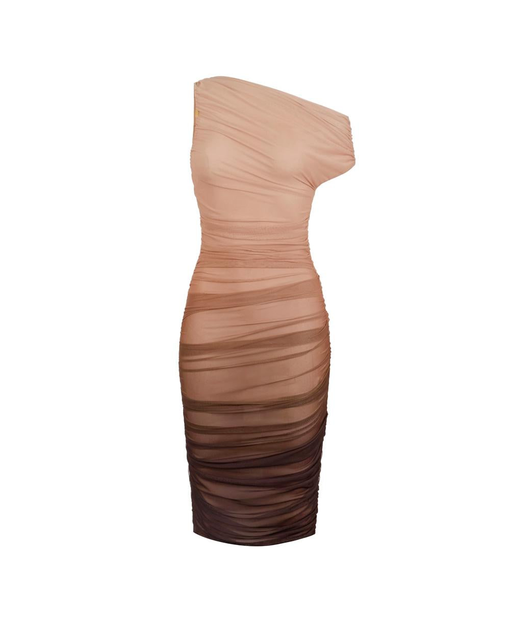 ELISABETTA FRANCHI Abito ELISABETTA FRANCHI donna AB93162E2 Cacao aderente ulle scollo asimmetrico AB93162E2 644 