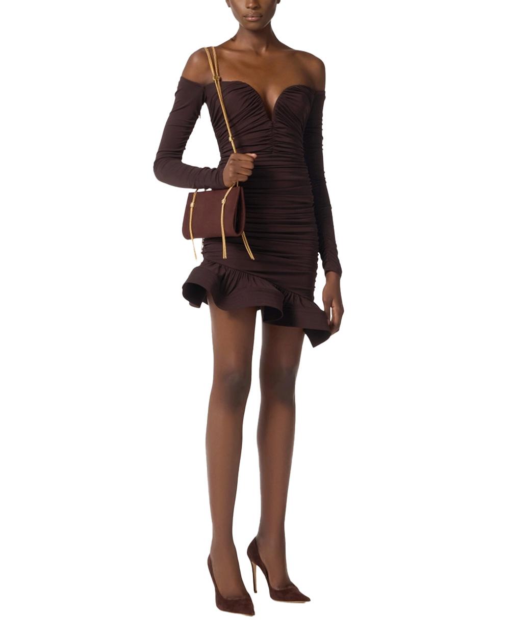 ELISABETTA FRANCHI Abito ELISABETTA FRANCHI donna AB88062E2 Cioccolato crepe drappeggiato ampio scollo aderente<BR/> AB88062E2 EV9 