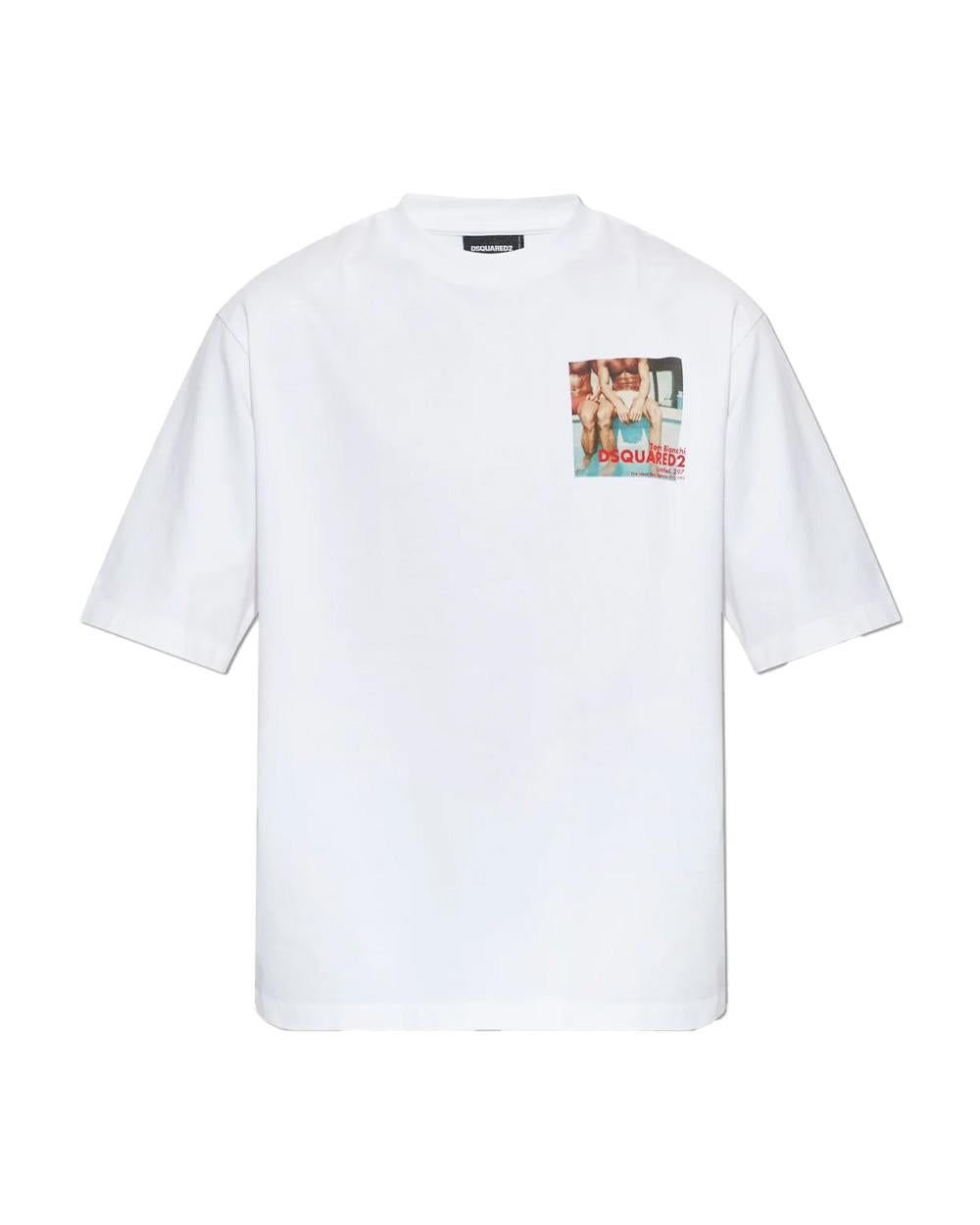 DSQUARED2 T-shirt DSQUARED2 uomo S74GD1549D20106 Bianca cotone girocollo stampa grafica maniche corte S74GD1549D20106 100 