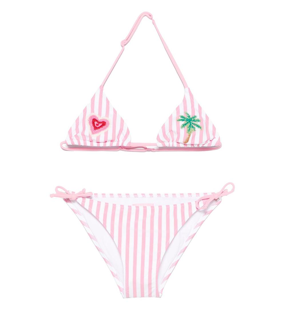 MC2 SAINT BARTH Costume bambina Holly MC2 Saint Barth 04202H Bianco righe rosa lycra triangolo lacci HOLLY04202H 21 