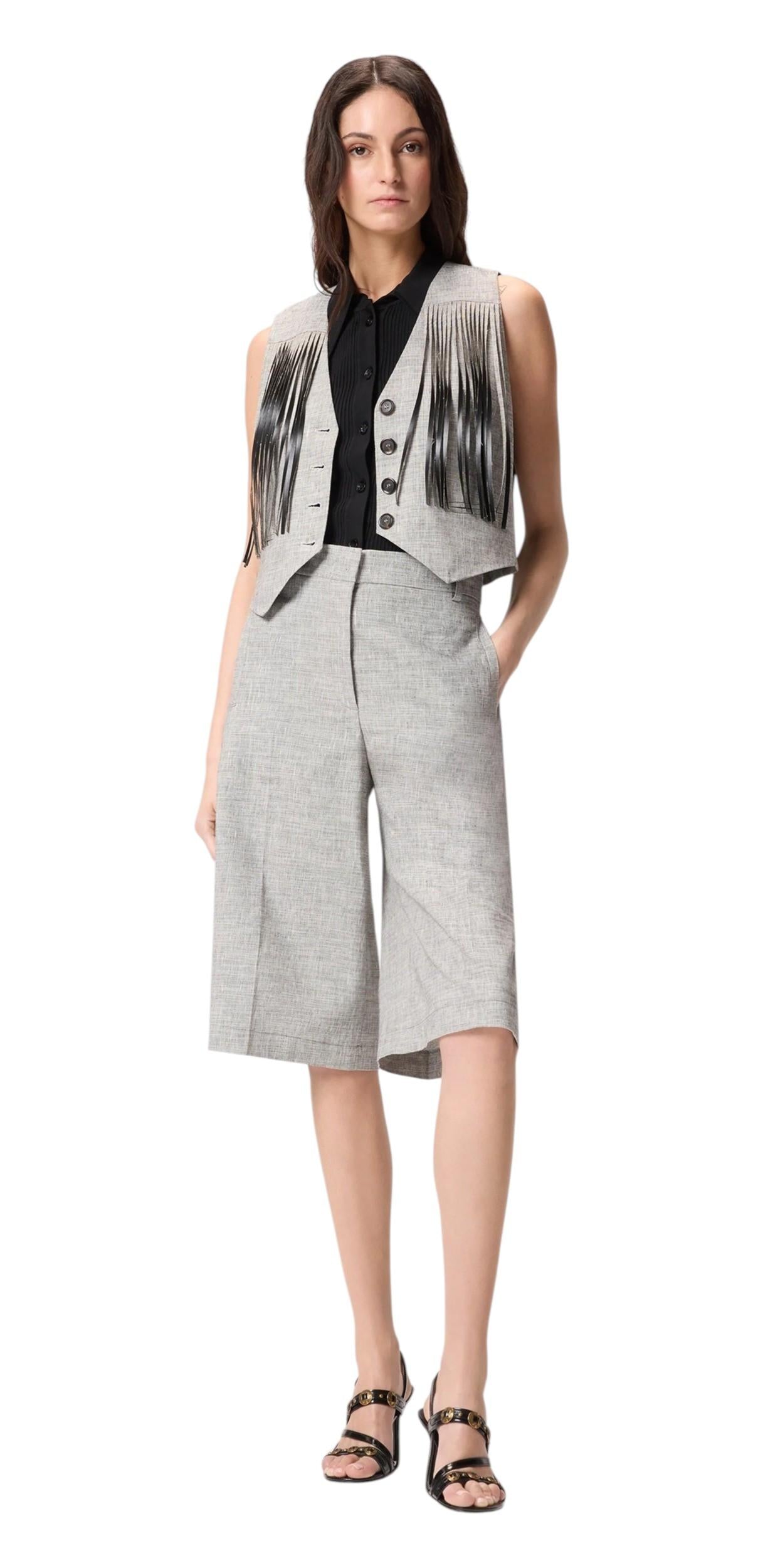 PINKO Gilet Pinko donna 106965A3AS ZZ2 Boretto con frange cotone e lino Grigio<BR/> 106965A3AS ZZ2 