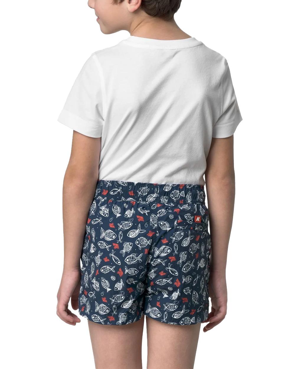 K-WAY Costume K-WAY bambino K2151JW P. HAZEL GRAPHIC BEACH Blu coulisse tasche logo K2151JW C16 