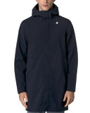 Men's K-WAY THOMAS BONDED jacket K7126WW Blue long cut slim fit three-layer fabric adjustable hood zip closure