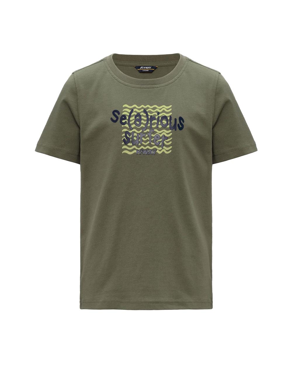 K-WAY T-shirt K-WAY bambino K1161YW P. ODOM SEARIOUS SURFER JERSEY Verde cotone girocollo label K1161YW V15 