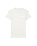 T-shirt LACOSTE donna TF5538 Bianca costine slim fit collo rotondo