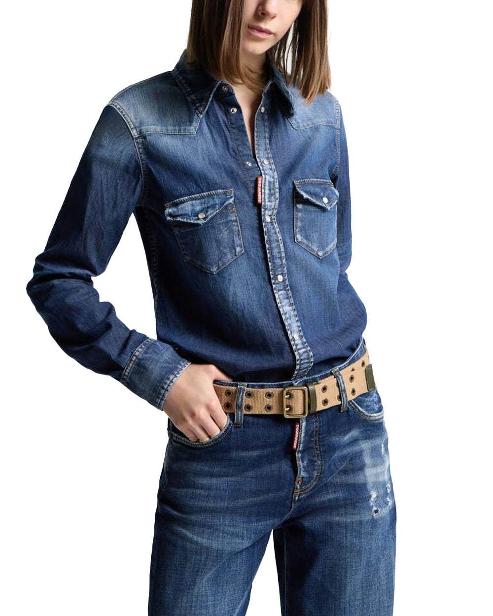 DSQUARED2 Camicia DSQUARED2 donna Basic Western S75DL0954S30341 Blu denim di cotone effetto vintage stile western S75DL0954S30341 470 