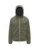 Giubbino K-WAY unisex K8134TW JAKE REVERSIBLE INTERLOCK Verde Blu reversibile cappuccio zip tasca slim