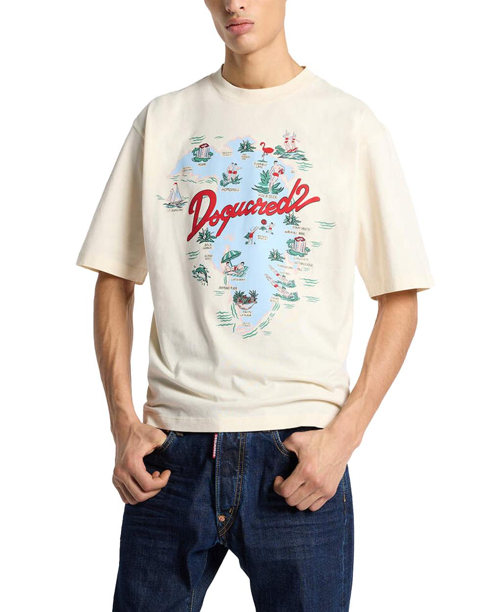 DSQUARED2 T-shirt DSQUARED2 uomo Aloha Souvenir Loose Fit S71GD1643D20020 Bianco cotone loose girocollo stampa sul retro S71GD1643D20020 103 