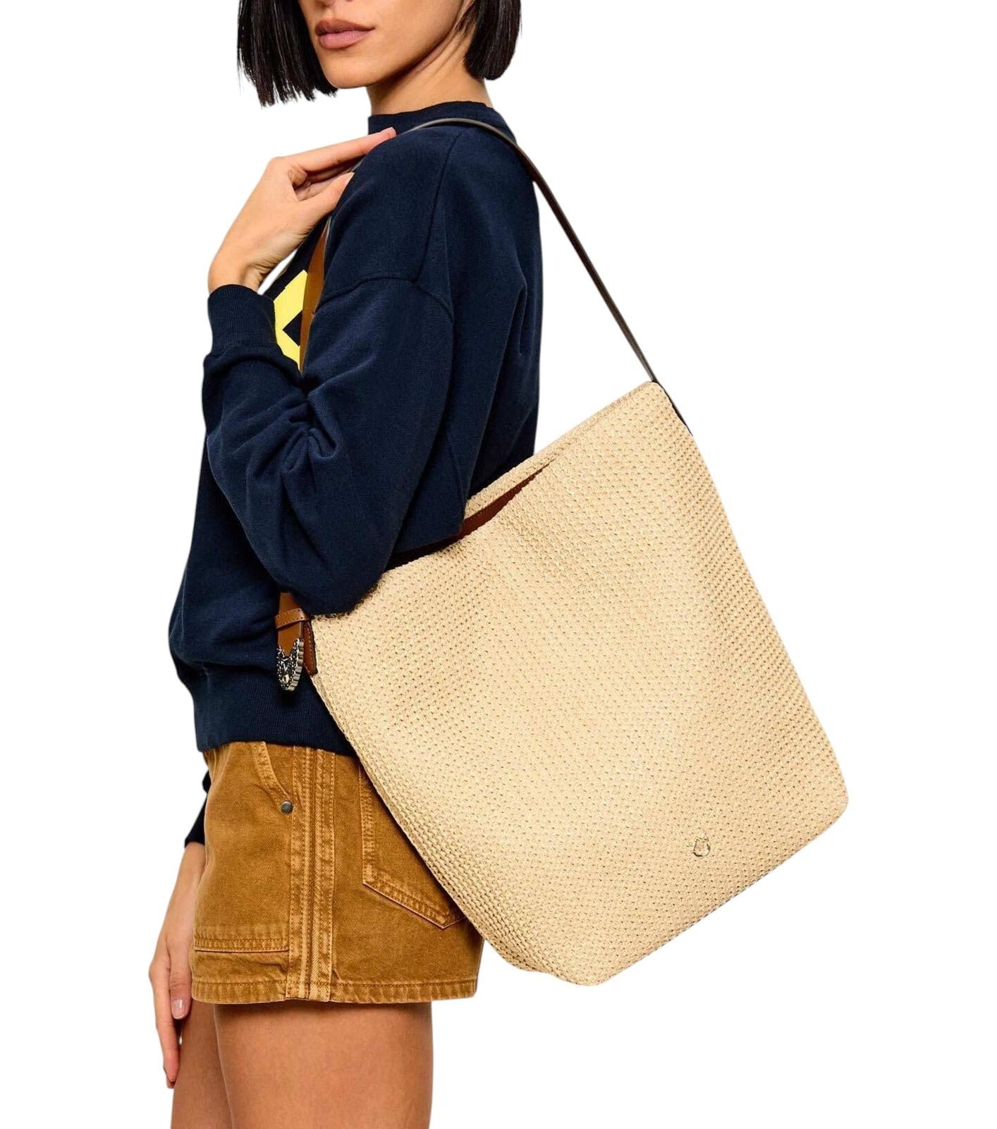PINKO Borsa Pinko donna 106834A391 HH24 Bucket Big Trittico Rafia Pelle Beige<BR/> 106834A391 HH24 