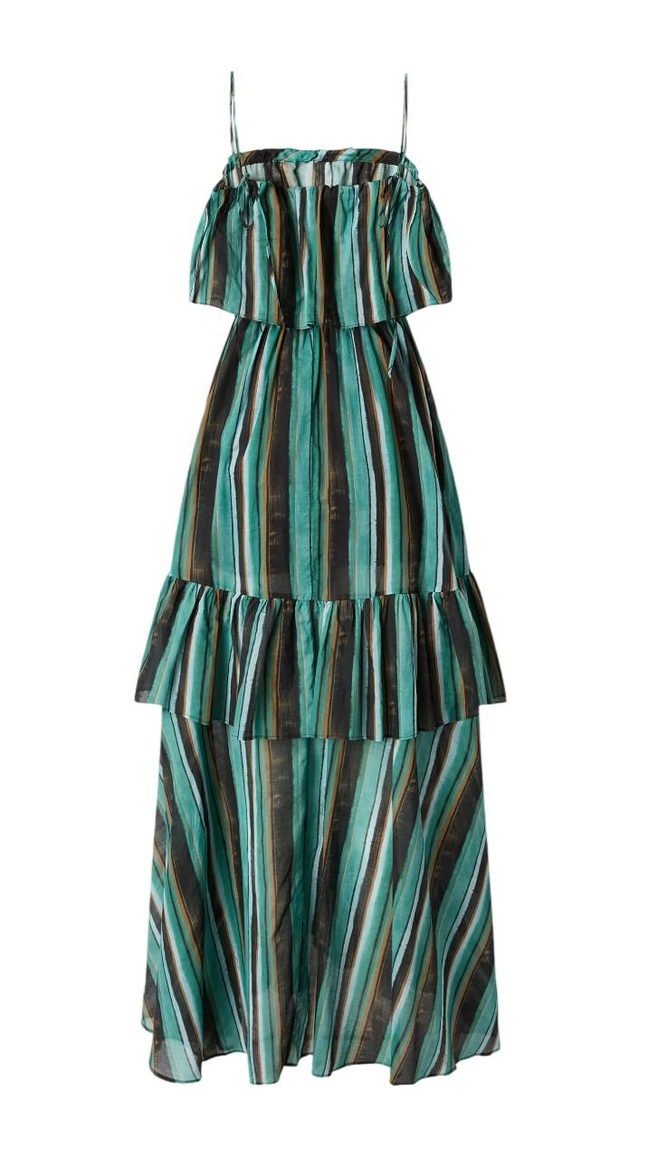 PINKO Abito Pinko donna 106878A3CH SD3 Arluno lungo stampa a righe Verde Nero<BR/> 106878A3CH SD3 