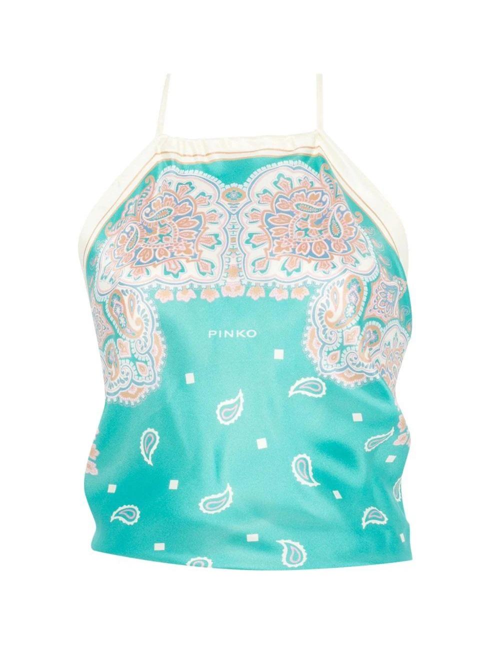 PINKO Top Pinko donna 106732A38G SZ4 Beachwear Synchro Stampa Bandana Turchese<BR/> 106732A38G SZ4 
