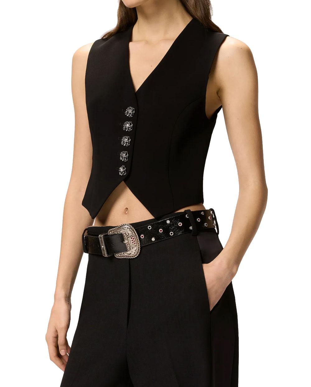 PINKO Gilet Pinko donna 106593A2Q2 Giuggiolo nero bottoni rose gioiello <BR/> 106593A2Q2 Z99 