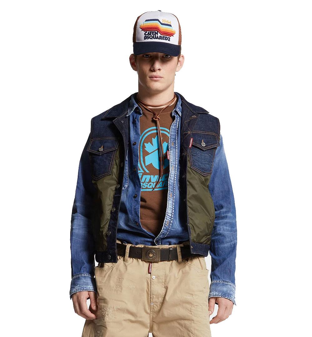 DSQUARED2 Smanicato Dsquared2 uomo S74FB0336S30664 navy verde militare dark urban wash denim puffer<BR/><BR/> S74FB0336S30664 966 