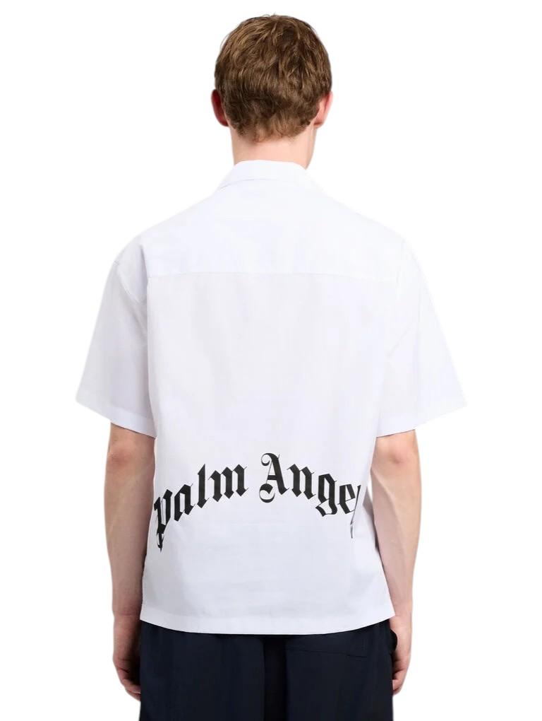 PALM ANGELS Camicia Palm Angels uomo PMGG00AS26FAB0010 310 Back Curved Logo Bowling Bianco<BR/> PMGG00AS26FAB001 0310 