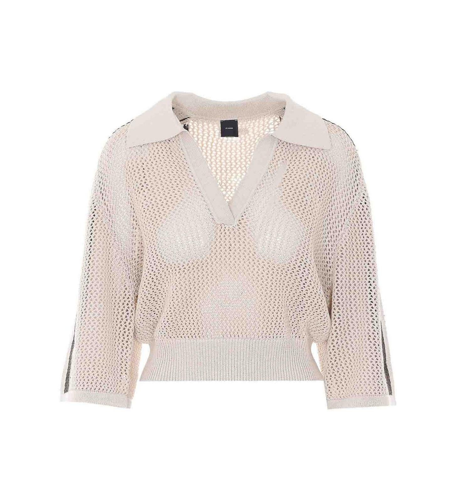 PINKO Maglia Pinko donna 106838A3B 4C44 Pioggia in cotone effetto crochet Beige Marrone<BR/> 106838A3B4 C44 