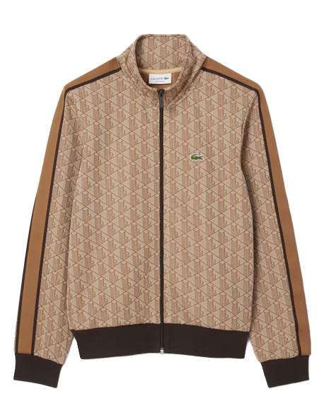 LACOSTE Felpa LACOSTE uomo SH1368 Beige monogramma regular fit tasche righe a contrasto SH1368 6IR 
