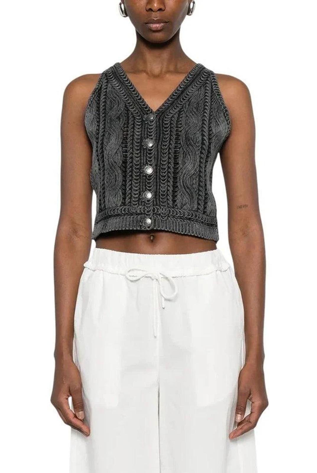 PINKO Gilet Pinko donna 106859A3BA I91 Myrtus in maglia di cotone Grigio<BR/> 106859A3BA I91 